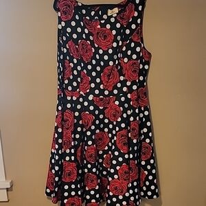 Black Polka Dot and Red Rose Dress